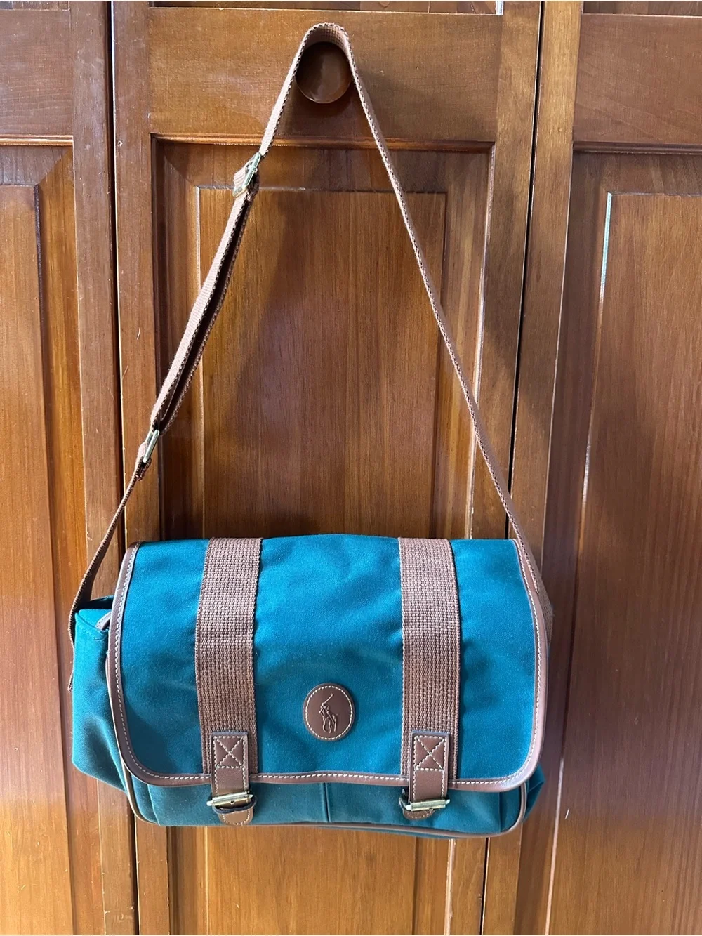 VTG Polo by Ralph Lauren Teal Canvas Messenger with Brown Trim and Strap